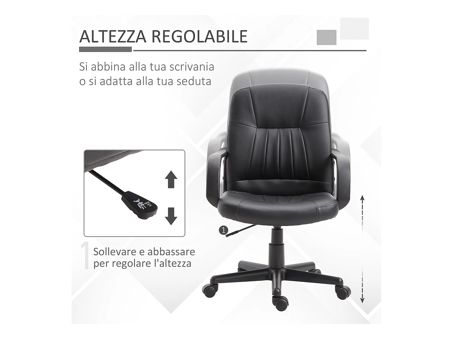 Sedia da ufficio con altezza regolabile in similpelle nero