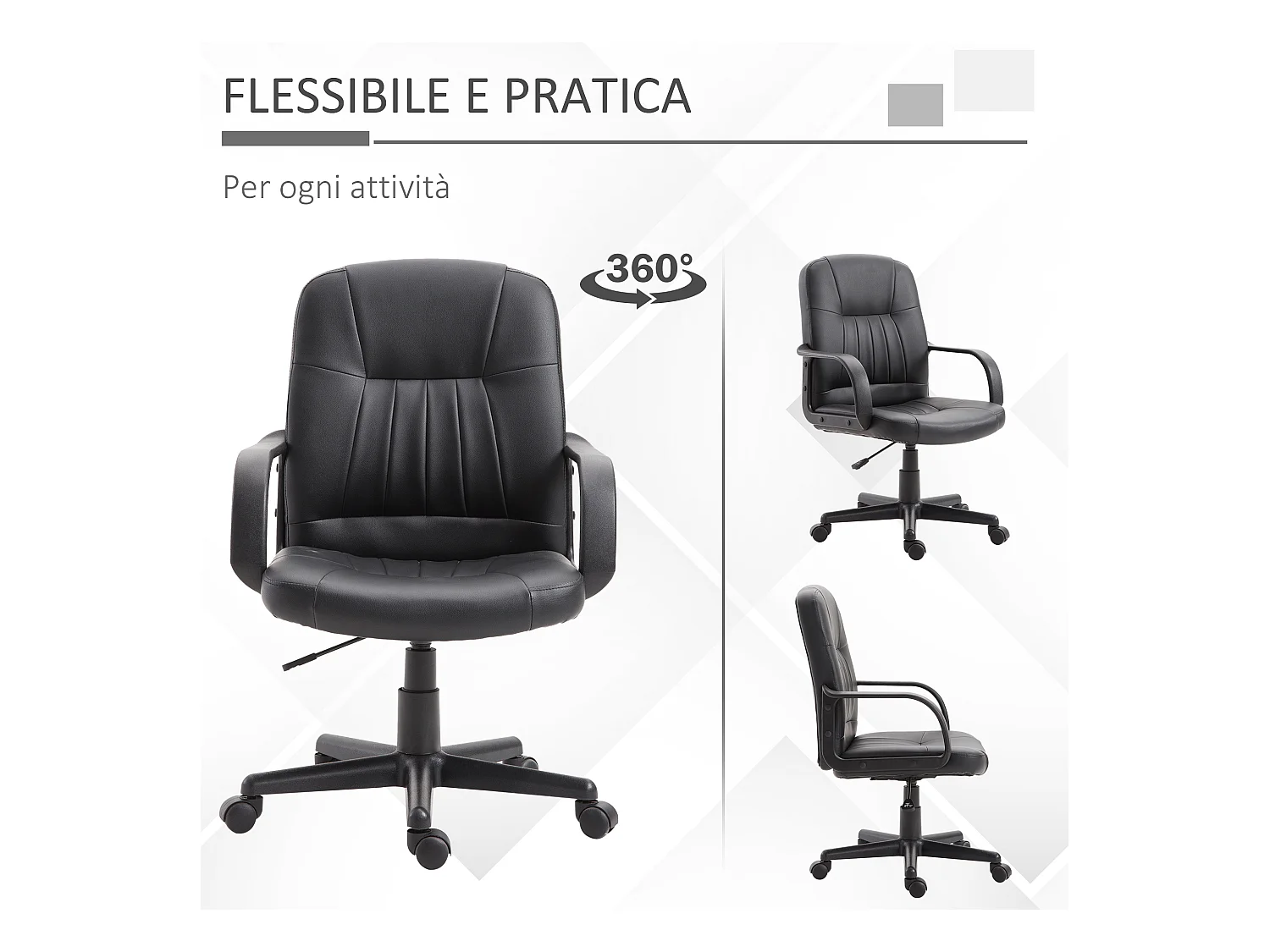 Sedia da ufficio con altezza regolabile in similpelle nero