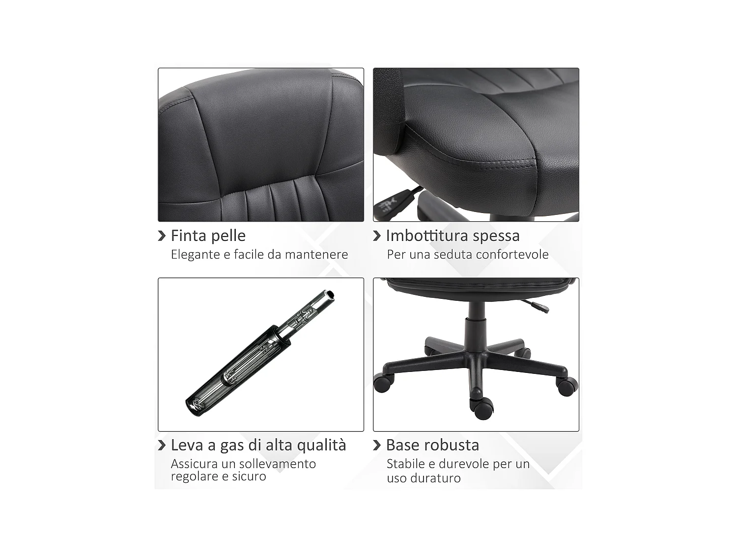 Sedia da ufficio con altezza regolabile in similpelle nero