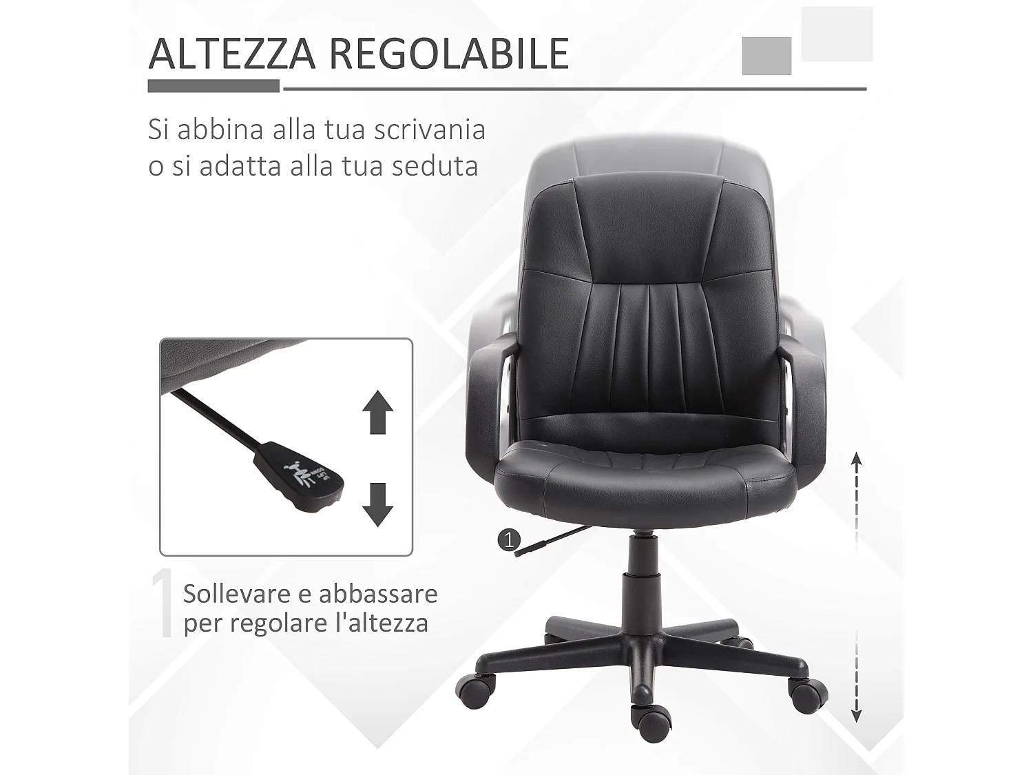 Sedia da ufficio con altezza regolabile in similpelle nero