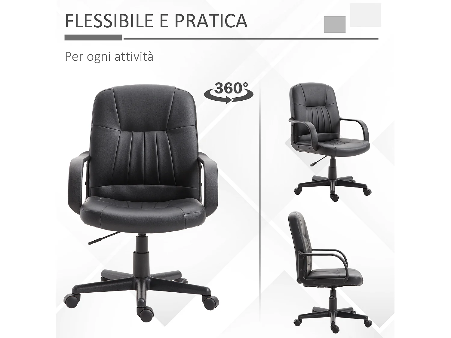 Sedia da ufficio con altezza regolabile in similpelle nero