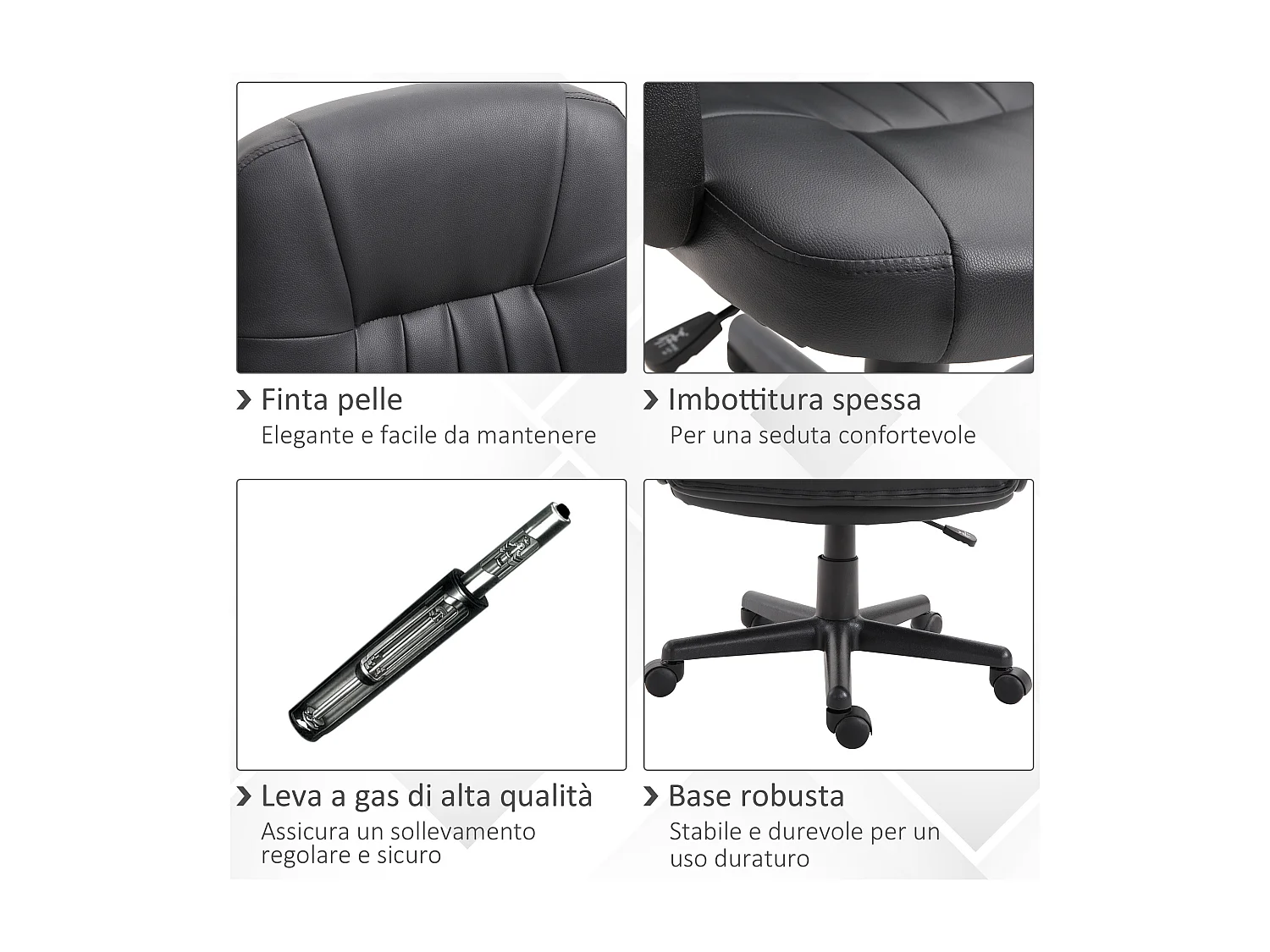 Sedia da ufficio con altezza regolabile in similpelle nero