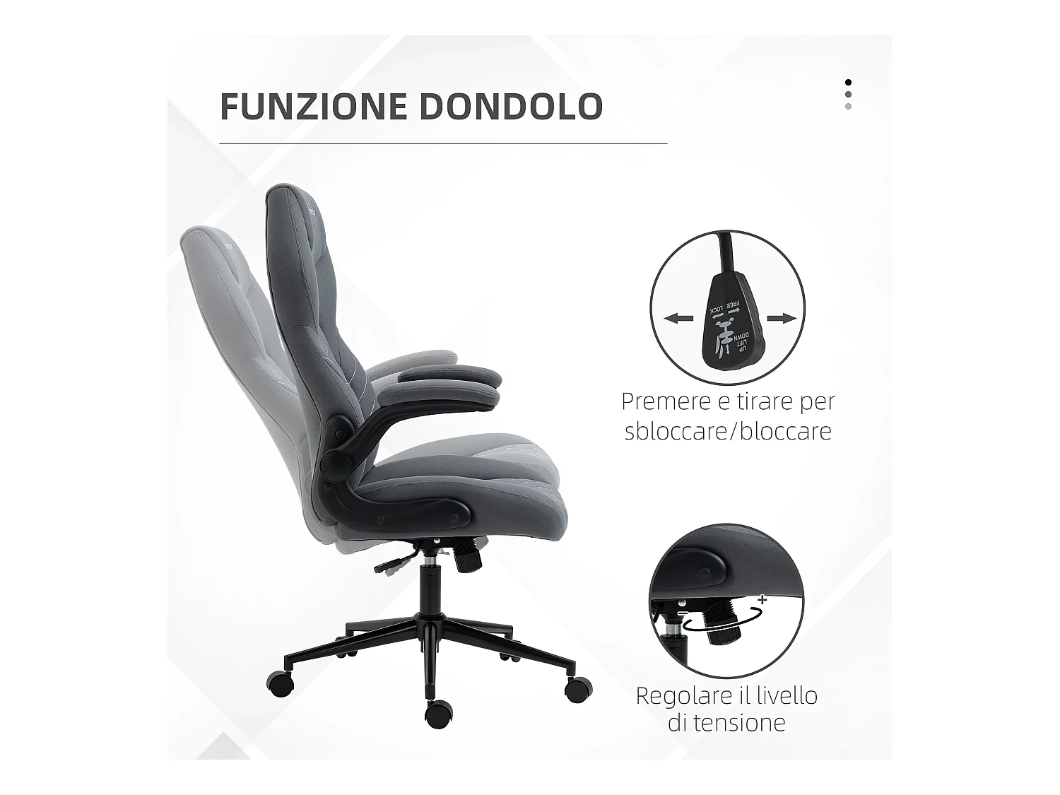 Sedia da ufficio ergonomica reclinabile altezza regolabile grigio