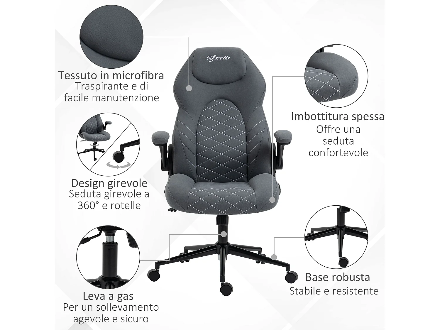 Sedia da ufficio ergonomica reclinabile altezza regolabile grigio