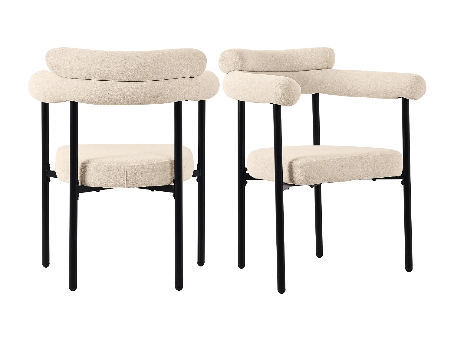 2er-Set Esszimmerstühle, beigefarbener Plüschbezug, ergonomische Rückenlehne, schwarze Metallbeine – für Esszimmer oder Wohnzimmer