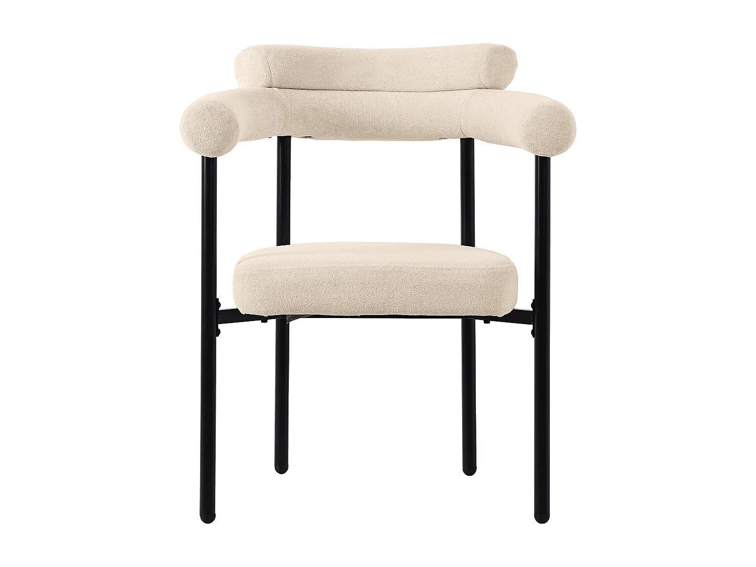 2er-Set Esszimmerstühle, beigefarbener Plüschbezug, ergonomische Rückenlehne, schwarze Metallbeine – für Esszimmer oder Wohnzimmer