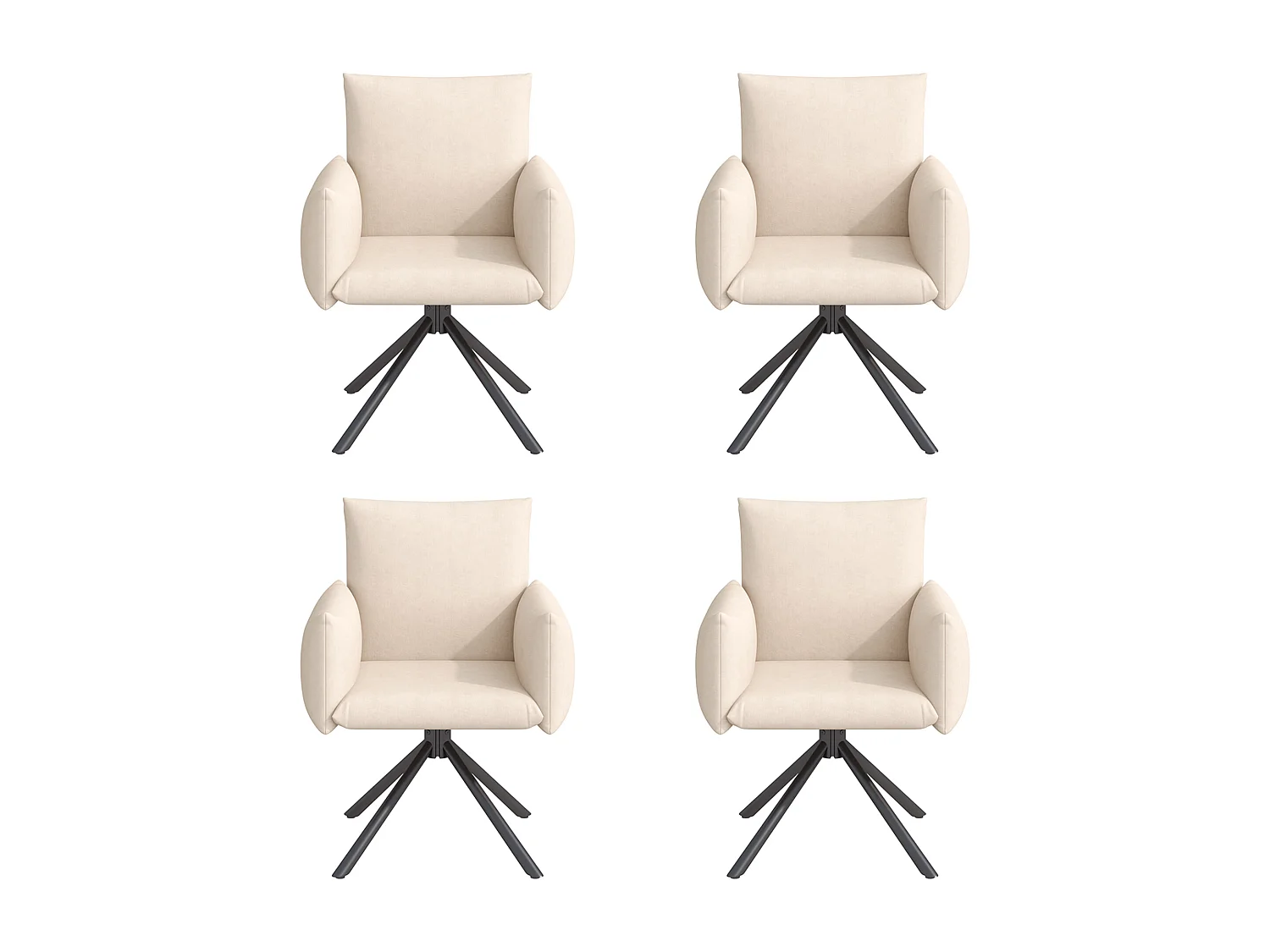 Set di 4 sedie girevoli in velluto beige, con braccioli e gambe in metallo - per sala da pranzo e ufficio