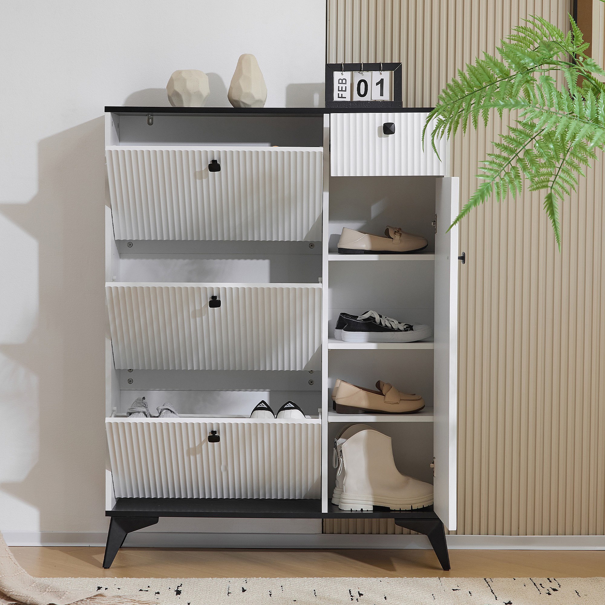 Scarpiera In Ferro Battuto Intagliato 4 Strati – 60x30x70 Cm – Con Base In Plastica, Per Ingresso E Soggiorno, Nero