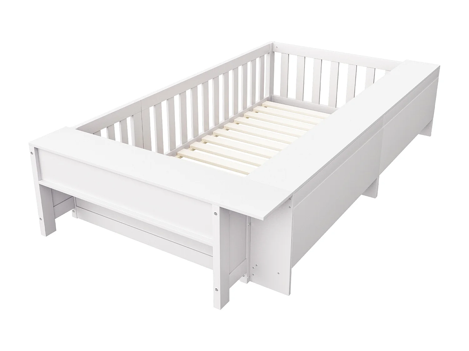 Lit enfant 90x200 cm lit simple avec compartiment de rangement, barrières de sécurité et porte, blanc - sans matelas