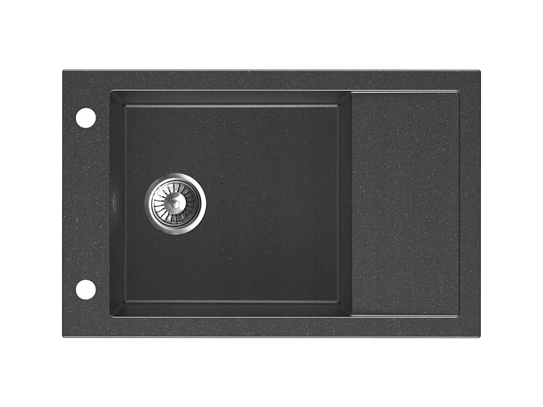 Grand évier ACART NOIR en granit premium - 1 Bac avec égouttoir et vidage inclus