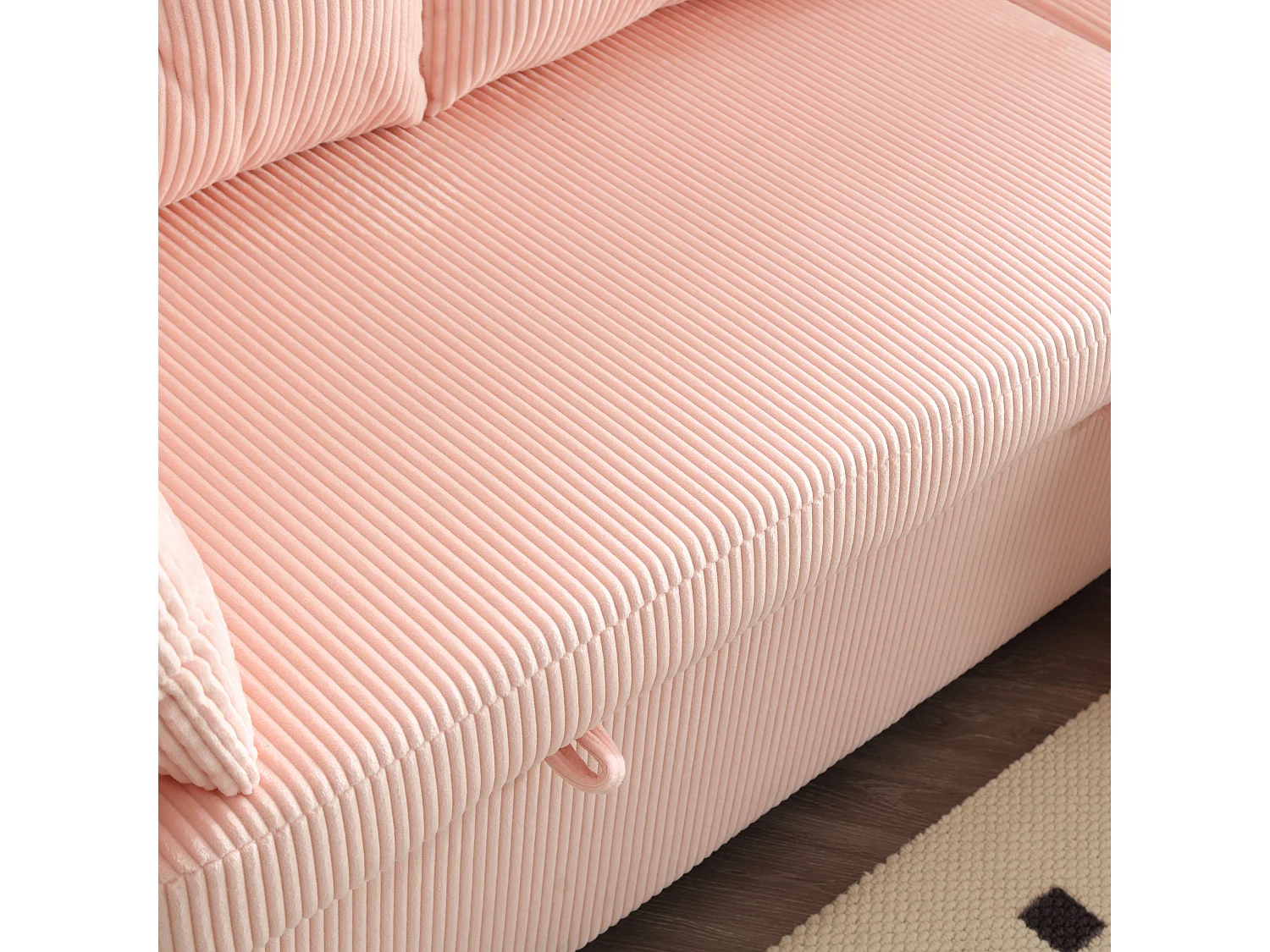 Roze, zachte, omvormbare hoekbank met opbergruimte en uitschuifbare chaise longue - voor woonkamer of studio