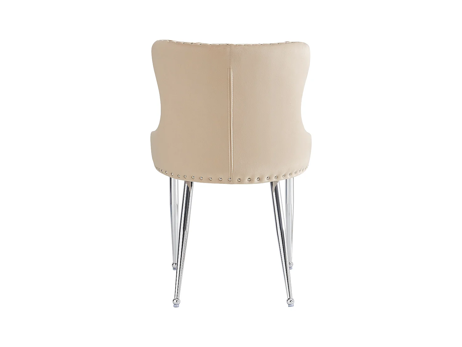 Set van 2 beige fluwelen eetkamerstoelen met gewatteerde rugleuningen en zilveren poten - modern design