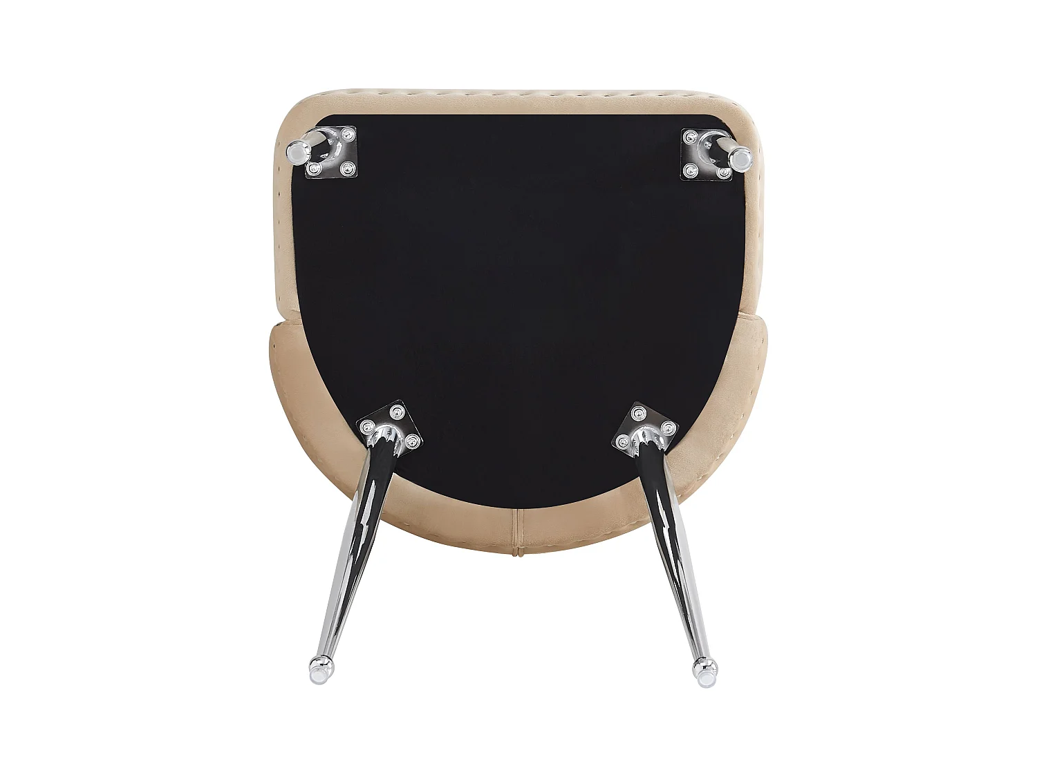 Set van 2 beige fluwelen eetkamerstoelen met gewatteerde rugleuningen en zilveren poten - modern design