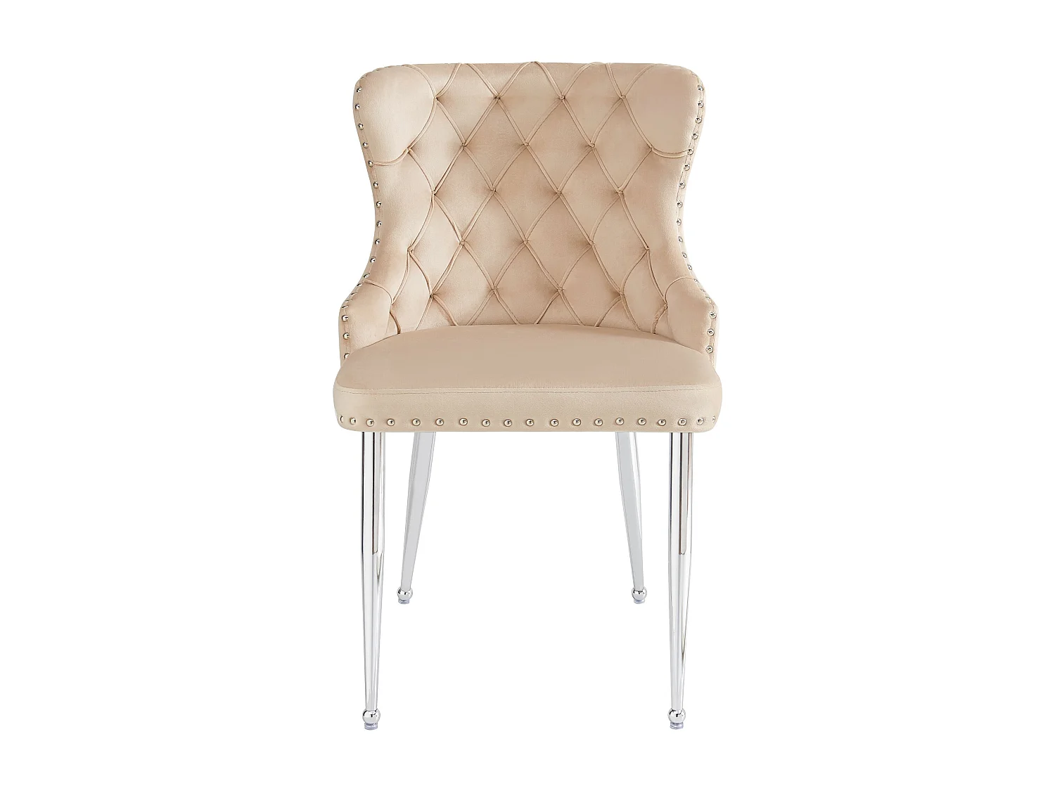 Lot de 2 chaises de salle à manger, velours beige, avec dossier matelassé, pieds argentés - design moderne