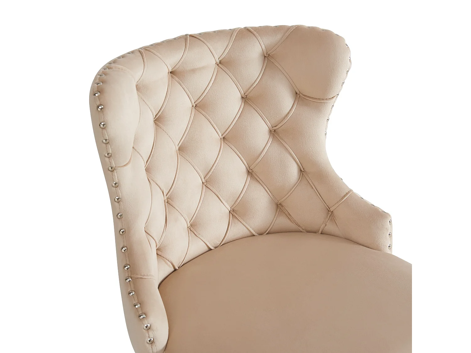 Lot de 2 chaises de salle à manger, velours beige, avec dossier matelassé, pieds argentés - design moderne