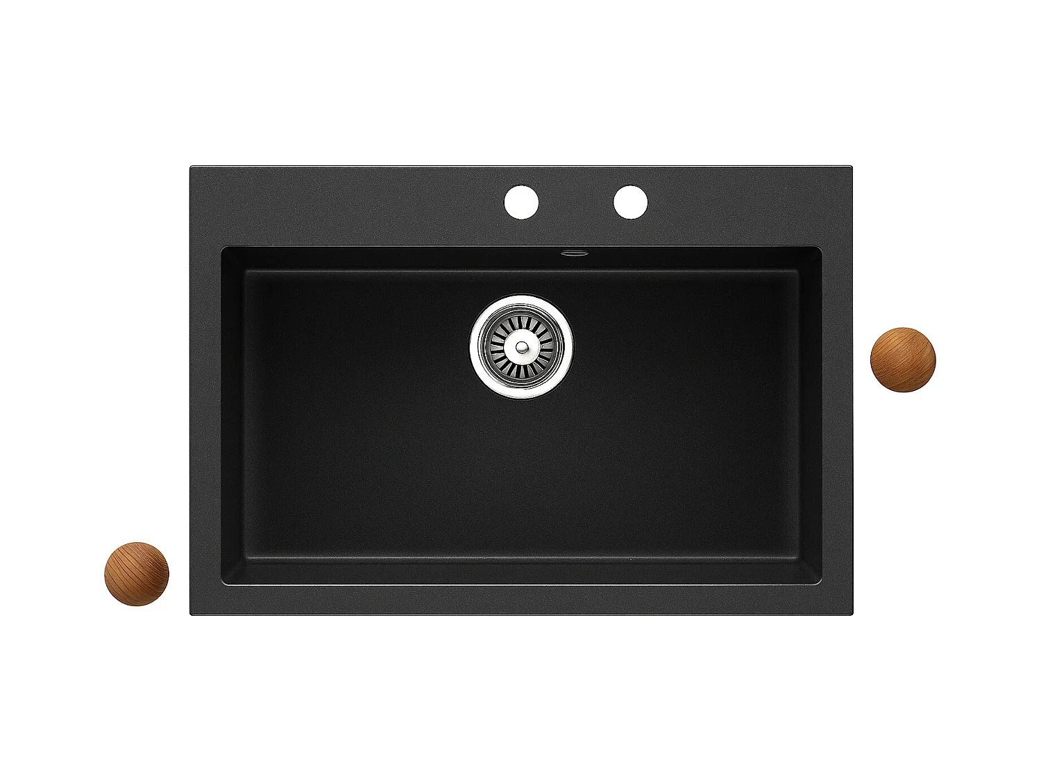 Grand évier ASOIZE NOIR en granit premium - 1 Bac sans égouttoir et vidage inclus