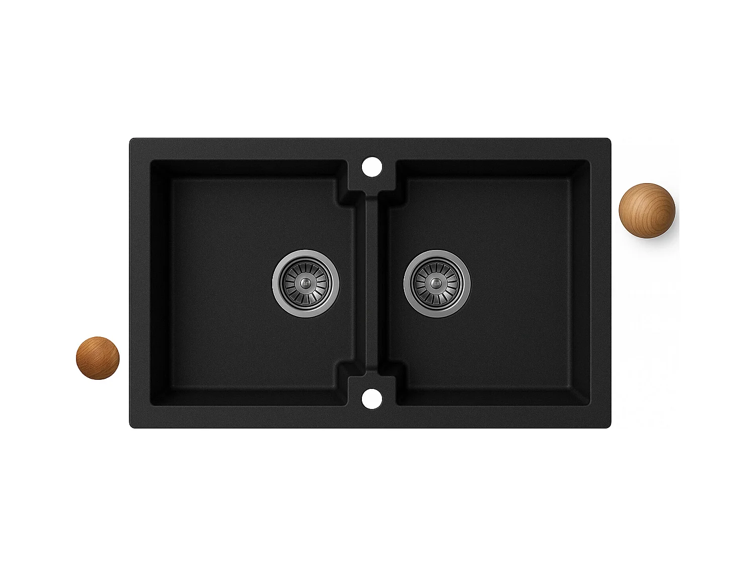 Grand double évier DEUITO NOIR en granit premium - 2 Bacs sans égouttoir et vidage inclus