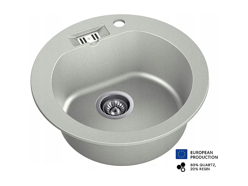 Evier rond NALIBOU GRIS en granit premium - 1 Bac sans égouttoir et vidage inclus