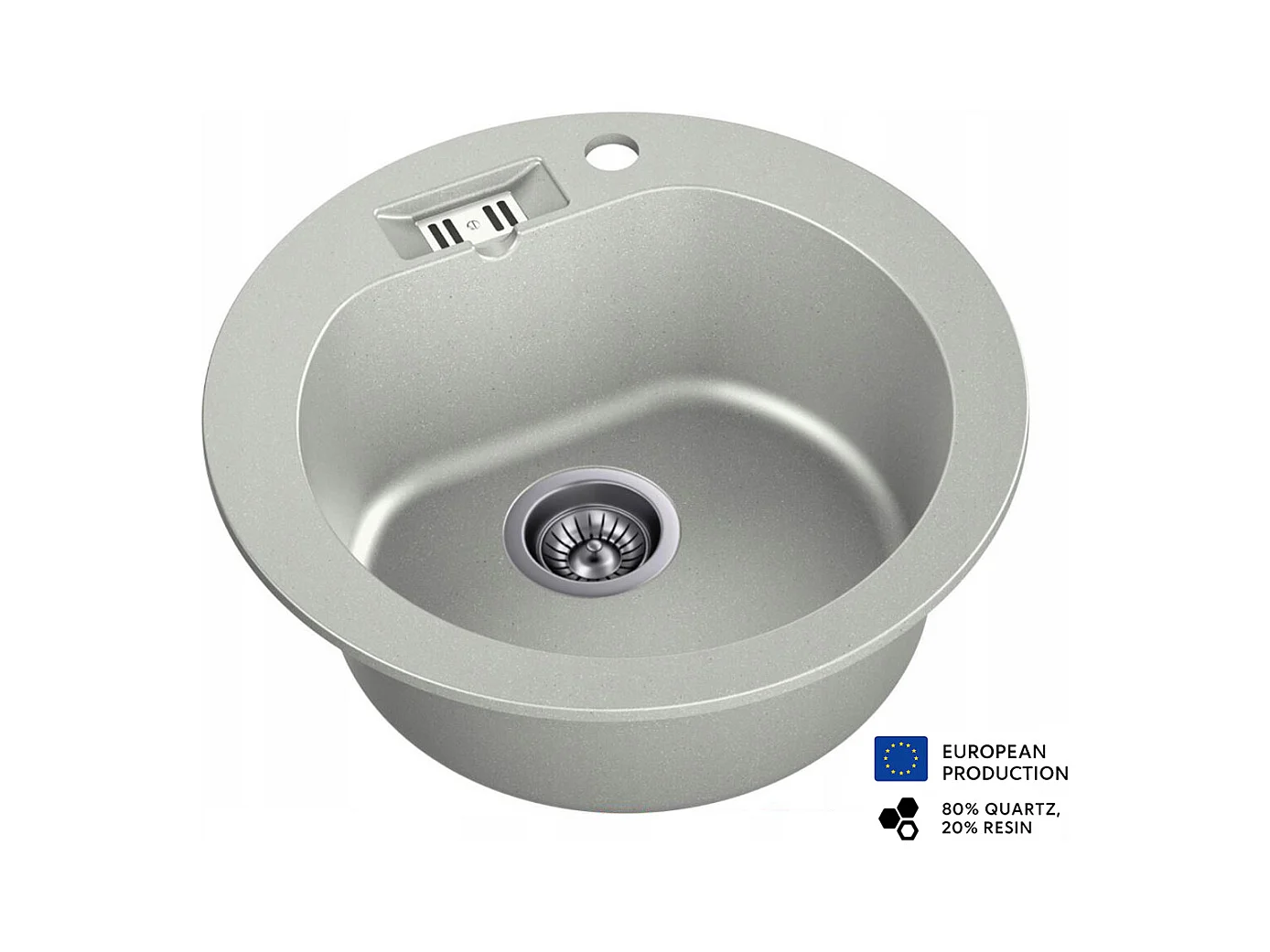 Evier rond NALIBOU GRIS en granit premium - 1 Bac sans égouttoir et vidage inclus