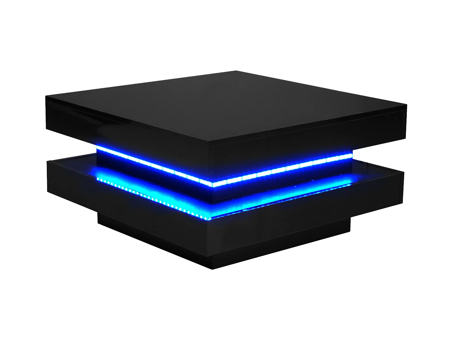 Czarny stolik kawowy, kwadratowy stolik kawowy z oświetleniem LED, nowoczesny design - do salonu i biura