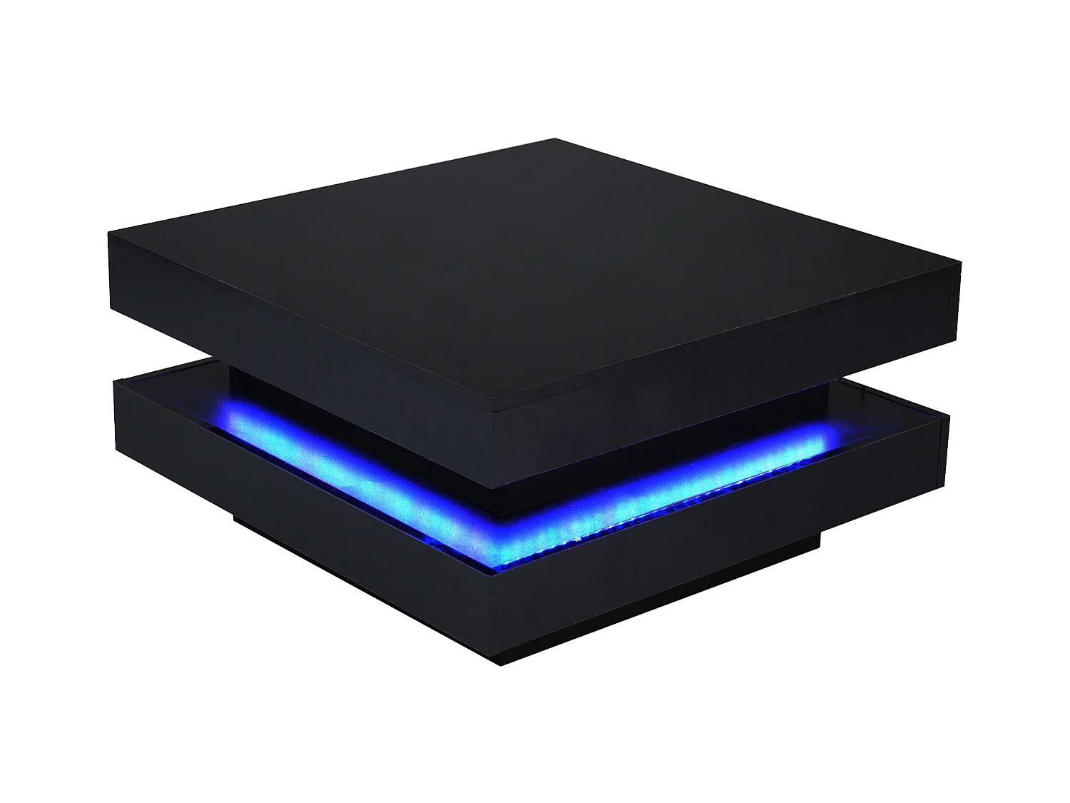 Czarny stolik kawowy, kwadratowy stolik kawowy z oświetleniem LED, nowoczesny design - do salonu i biura