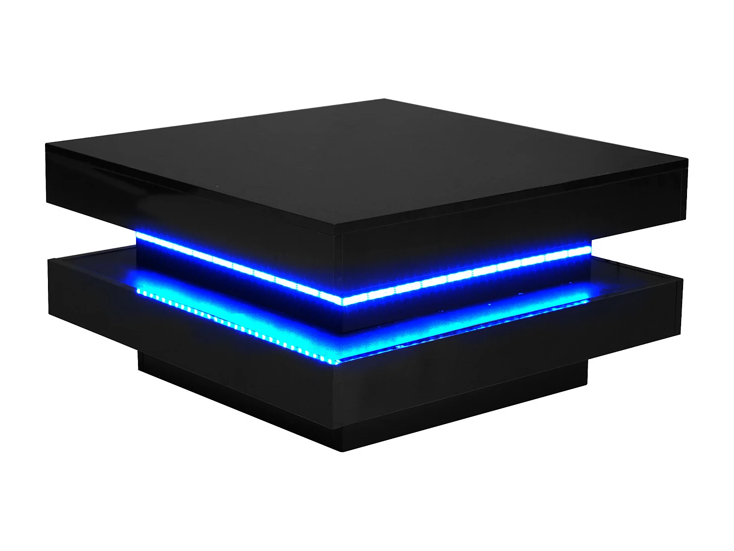 Table basse noir, Table basse carrée avec éclairage LED , design moderne  - pour  salon et bureau