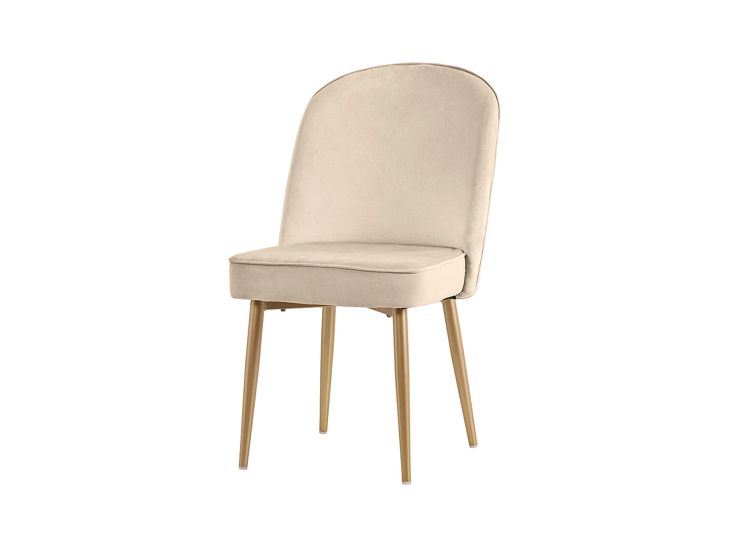 Lot de 4 chaises en velours beige, avec dossier courbé, pieds dorés - pour salle à manger et salon