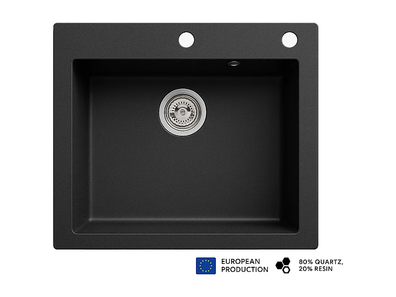 Evier rectangulaire NOITO NOIR en granit premium - 1 Bac sans égouttoir et vidage inclus