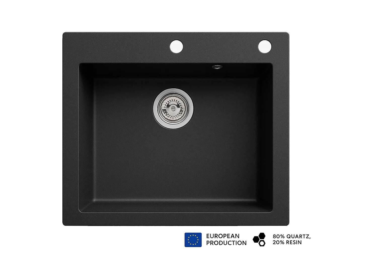 Evier rectangulaire NOITO NOIR en granit premium - 1 Bac sans égouttoir et vidage inclus