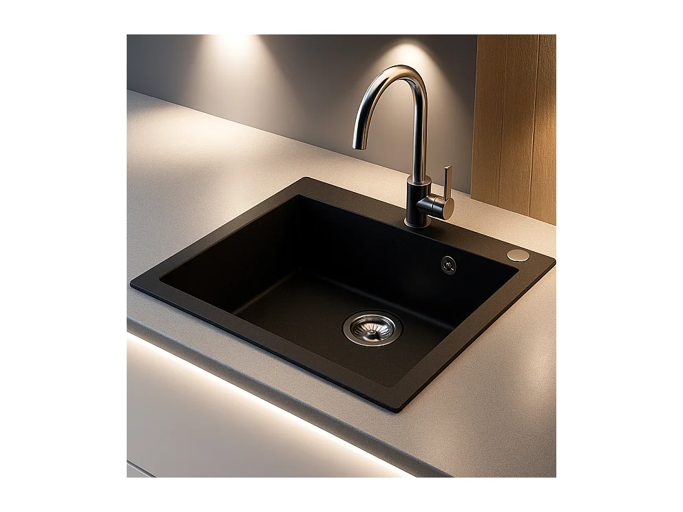 Evier rectangulaire NOITO NOIR en granit premium - 1 Bac sans égouttoir et vidage inclus