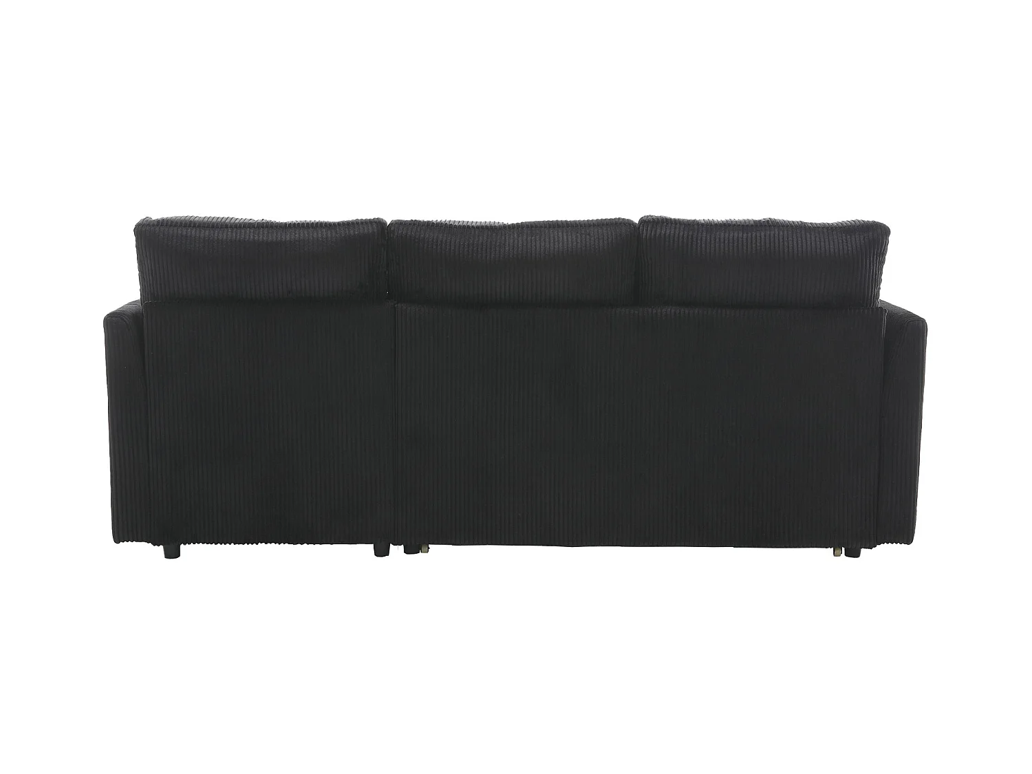 Canapé d'angle convertible, peluche noir, avec rangement et méridienne gigogne - pour salon ou studio