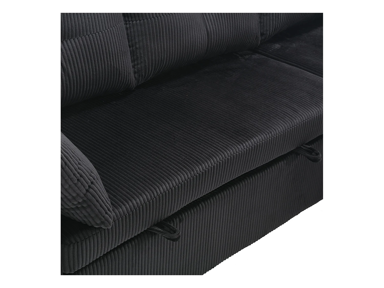 Canapé d'angle convertible, peluche noir, avec rangement et méridienne gigogne - pour salon ou studio