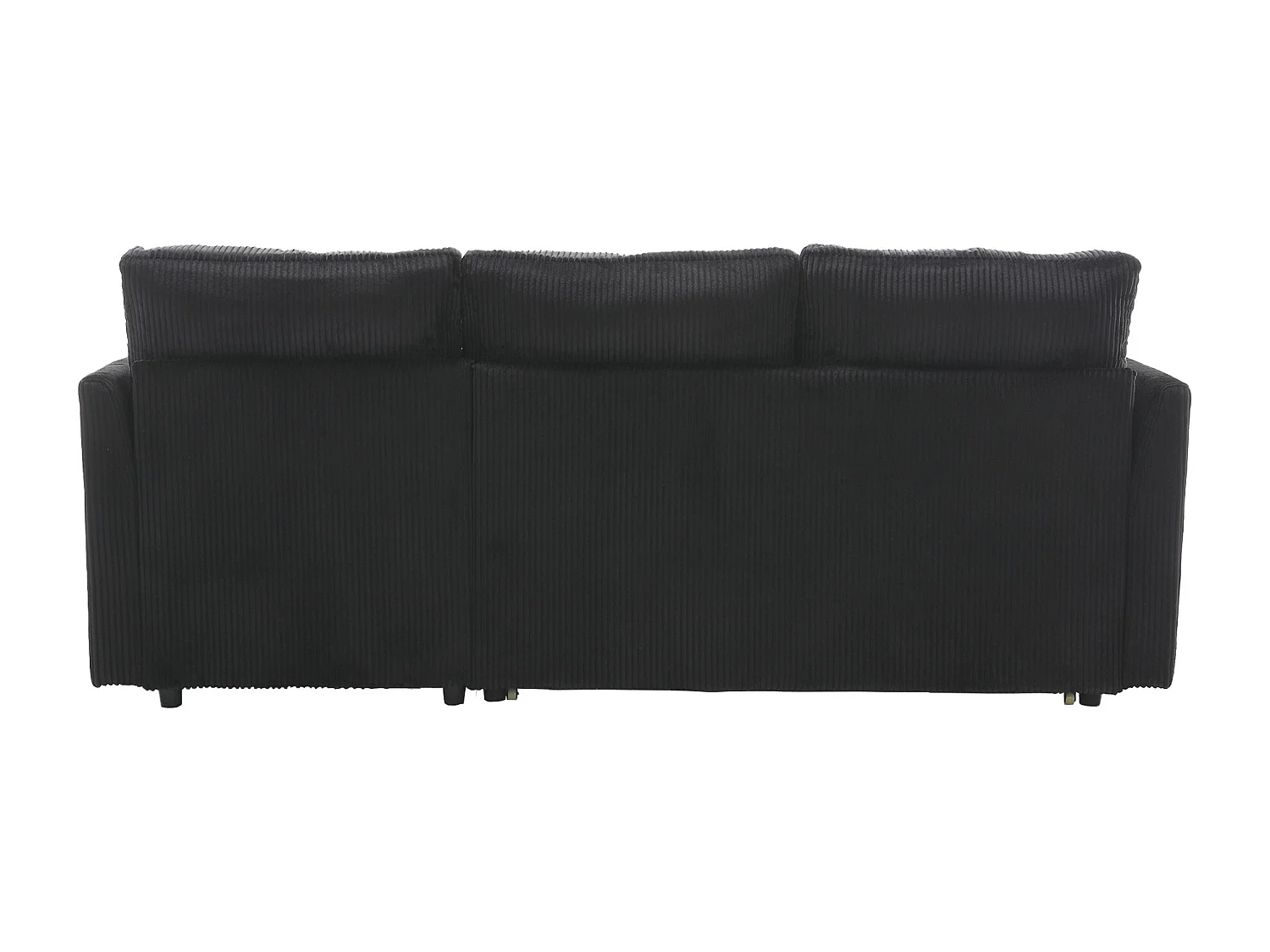 Schwarzes, kuscheliges Ecksofa mit Stauraum und ausziehbarer Chaiselongue – für Wohnzimmer oder Arbeitszimmer