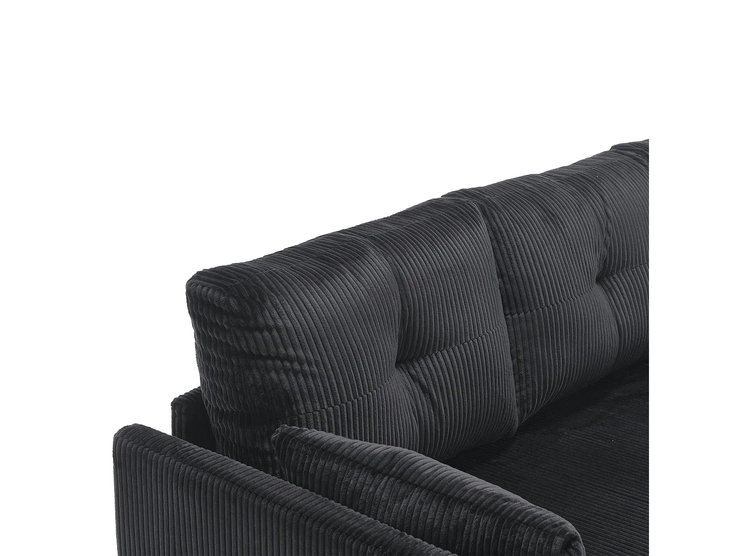 Schwarzes, kuscheliges Ecksofa mit Stauraum und ausziehbarer Chaiselongue – für Wohnzimmer oder Arbeitszimmer