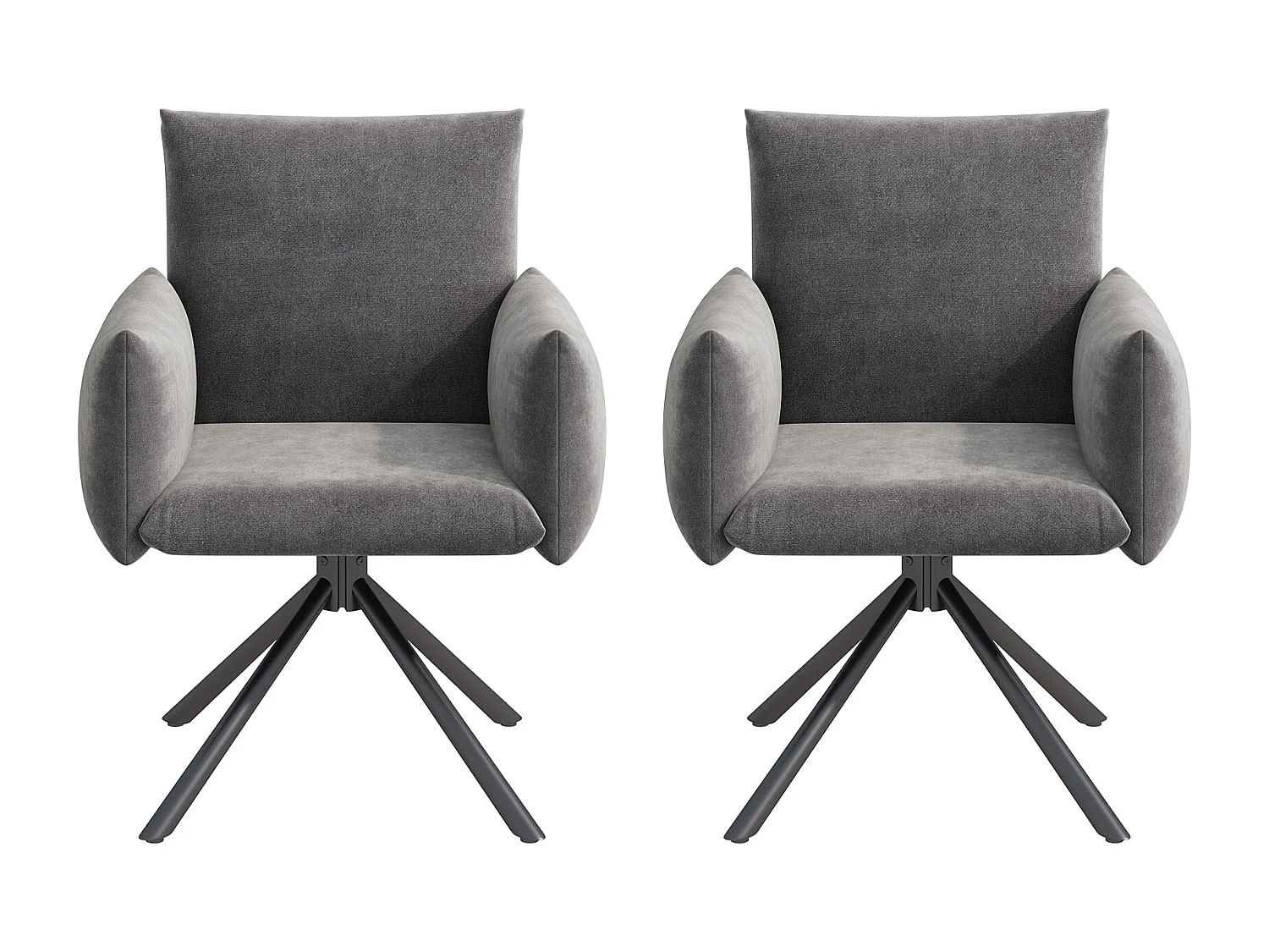 Set di 2 sedie girevoli in velluto grigio, con braccioli e gambe in metallo - per sala da pranzo e ufficio