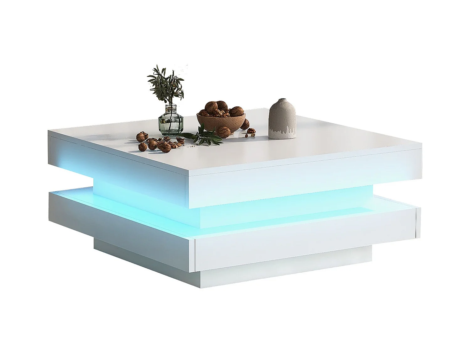 Tavolino da caffè bianco, tavolino da caffè quadrato con illuminazione a LED, design moderno - per soggiorno e ufficio