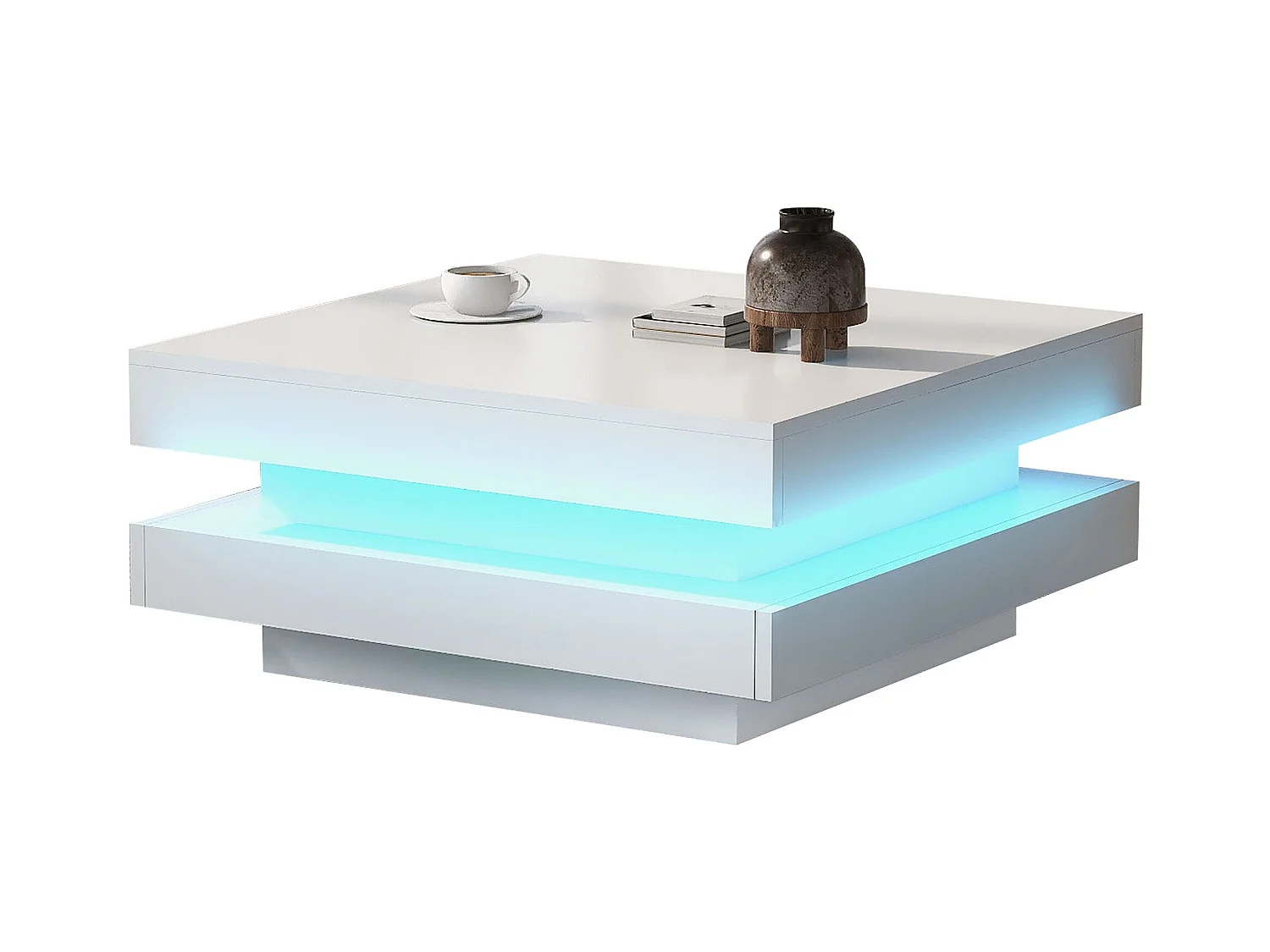 Tavolino da caffè bianco, tavolino da caffè quadrato con illuminazione a LED, design moderno - per soggiorno e ufficio