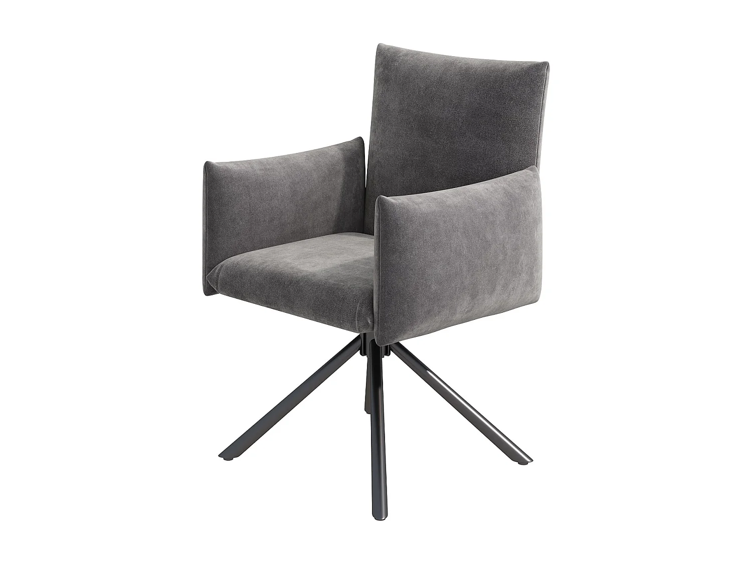 Set van 4 draaistoelen, grijs fluweel, met armleuningen en metalen poten - voor eetkamer en kantoor