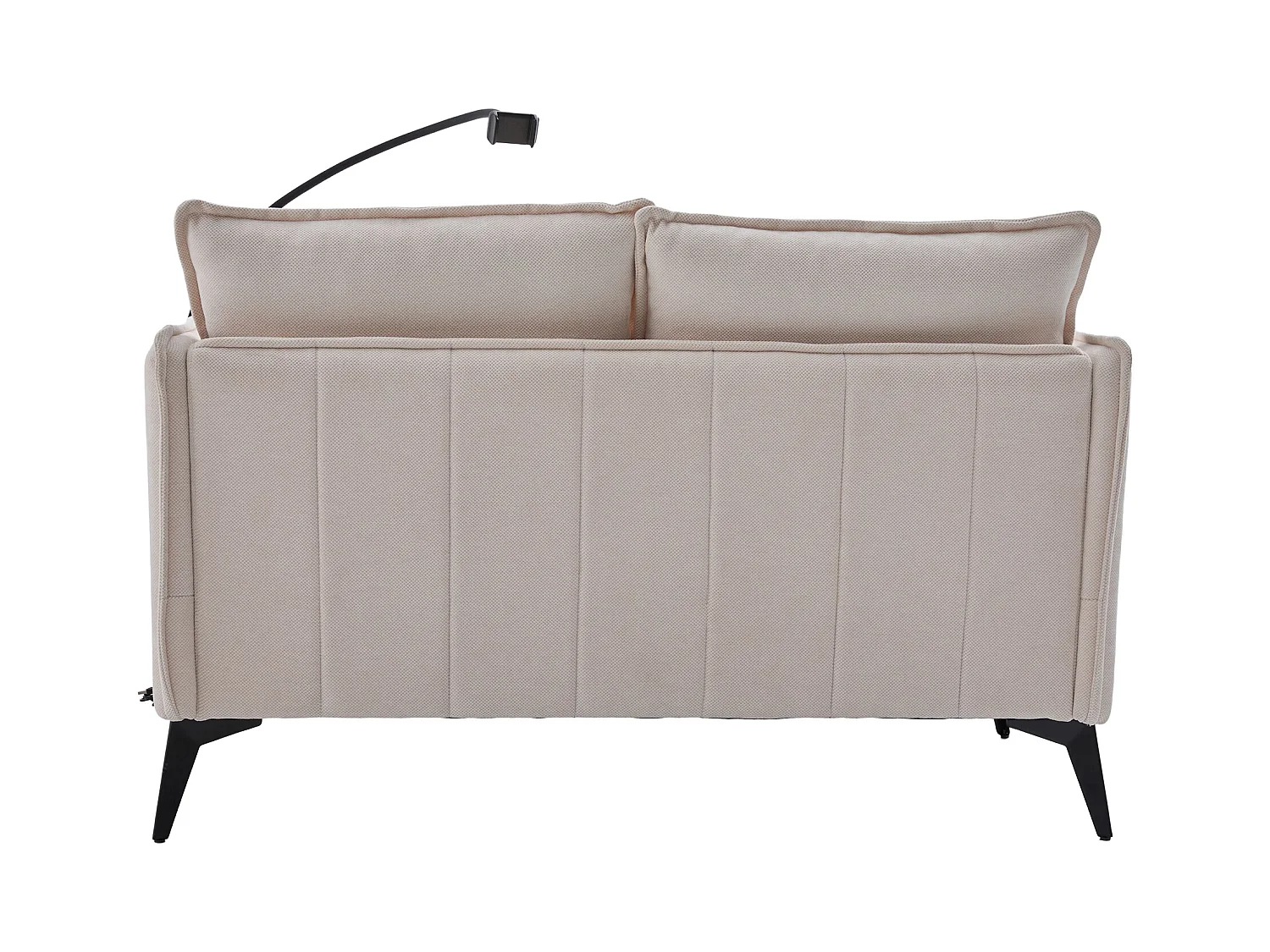 Canapé 2 places avec poches latérales, port de charge et support de téléphone, chenille beige - pour salon et chambre