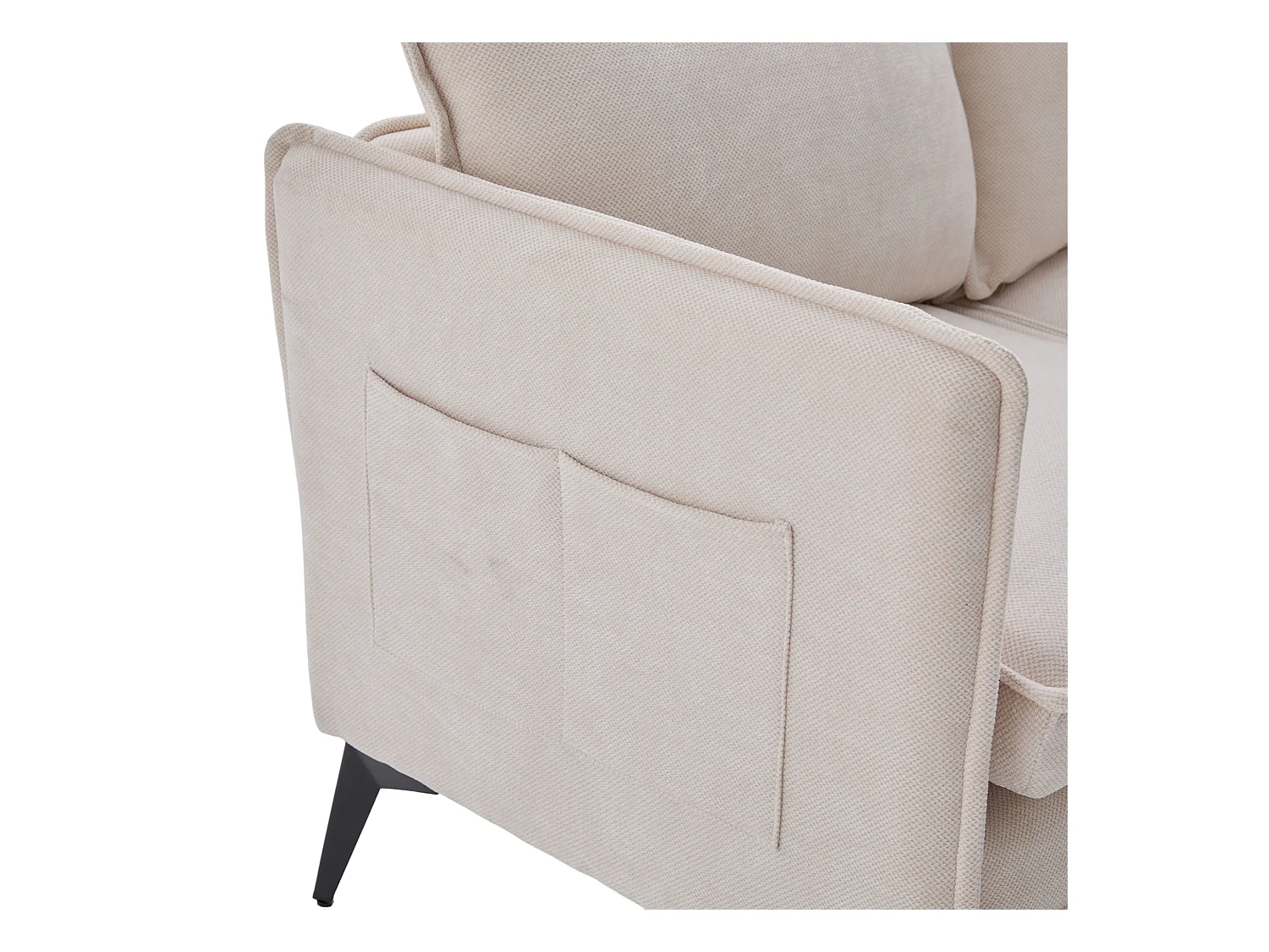 Canapé 2 places avec poches latérales, port de charge et support de téléphone, chenille beige - pour salon et chambre