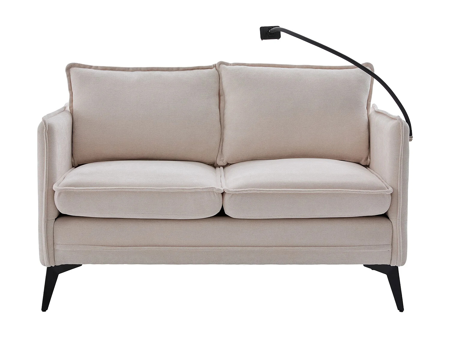 Canapé 2 places avec poches latérales, port de charge et support de téléphone, chenille beige - pour salon et chambre