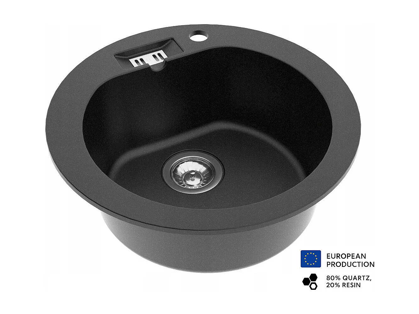 Evier rond NALIBOU NOIR en granit premium - 1 Bac sans égouttoir et vidage inclus