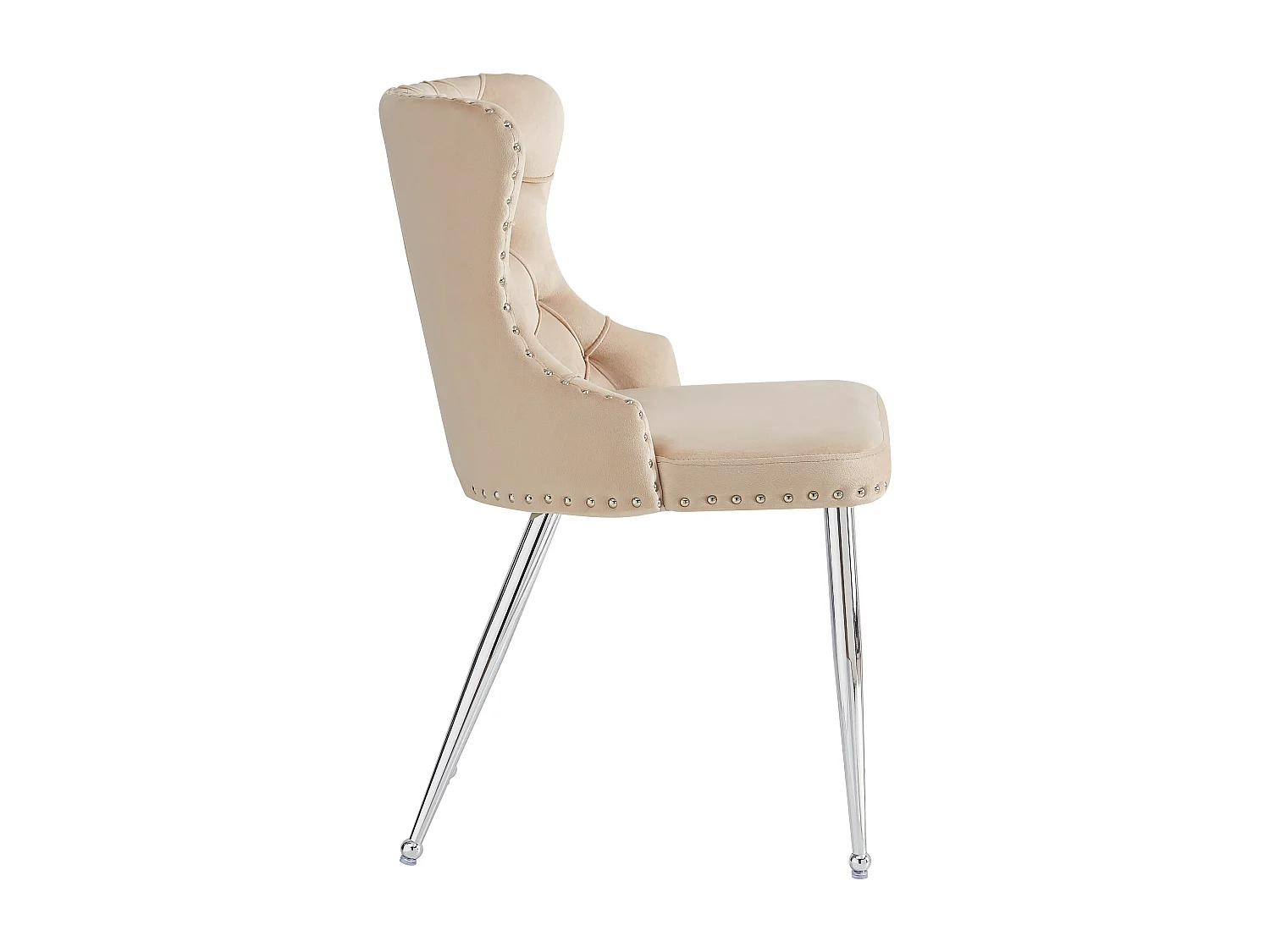 Lot de 4 chaises de salle à manger, velours beige, avec dossier matelassé, pieds argentés - design moderne
