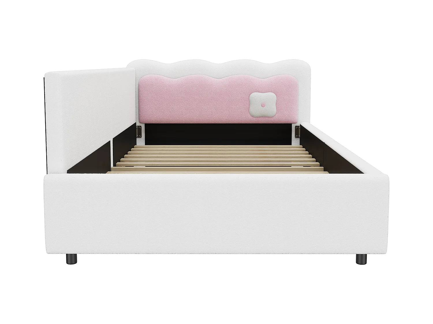 Lit banquette 90x200 cm,  Lit enfants avec éclairage LED réglable, peluche blanc, sans matelas