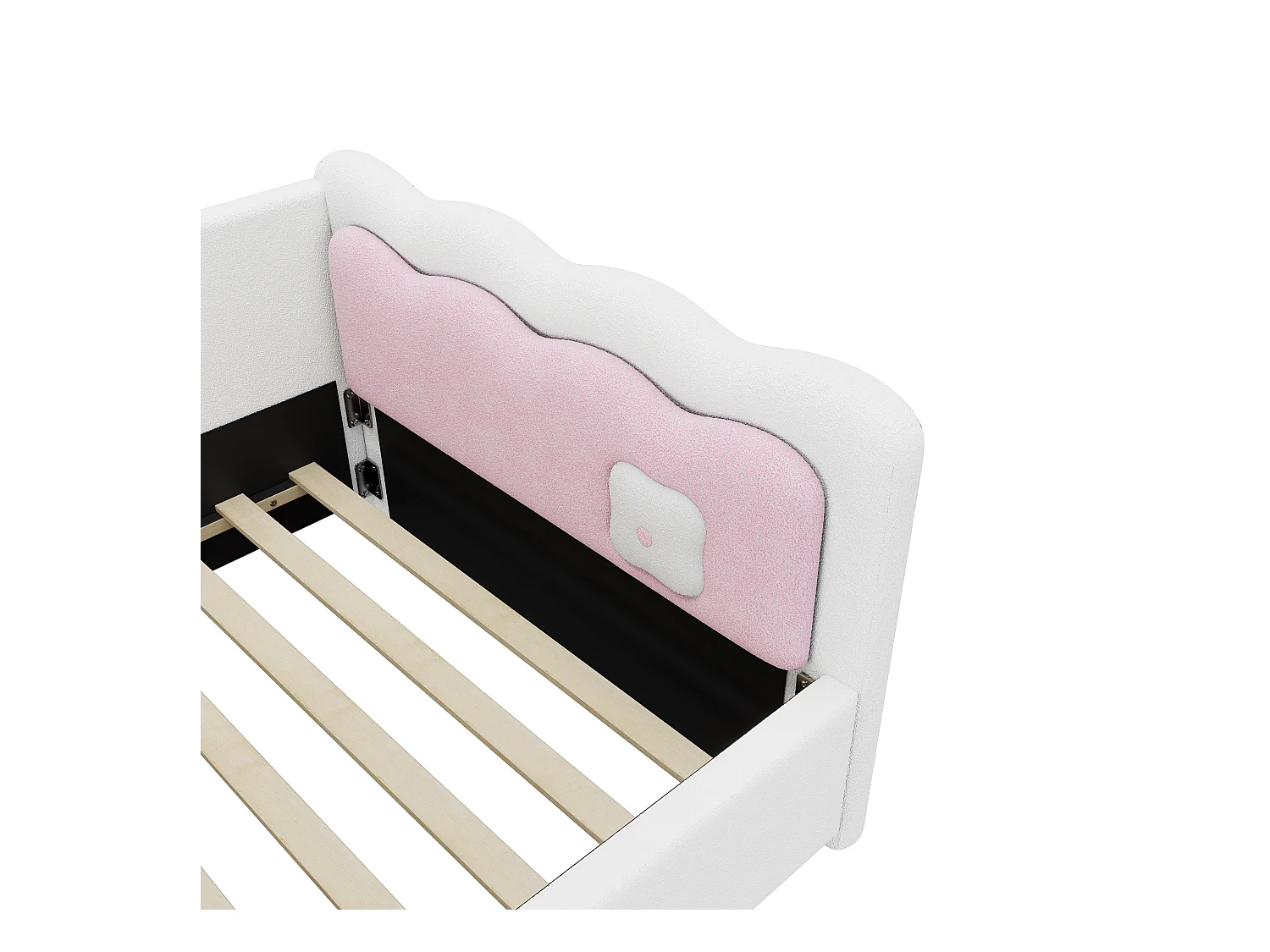 Lit banquette 90x200 cm,  Lit enfants avec éclairage LED réglable, peluche blanc, sans matelas