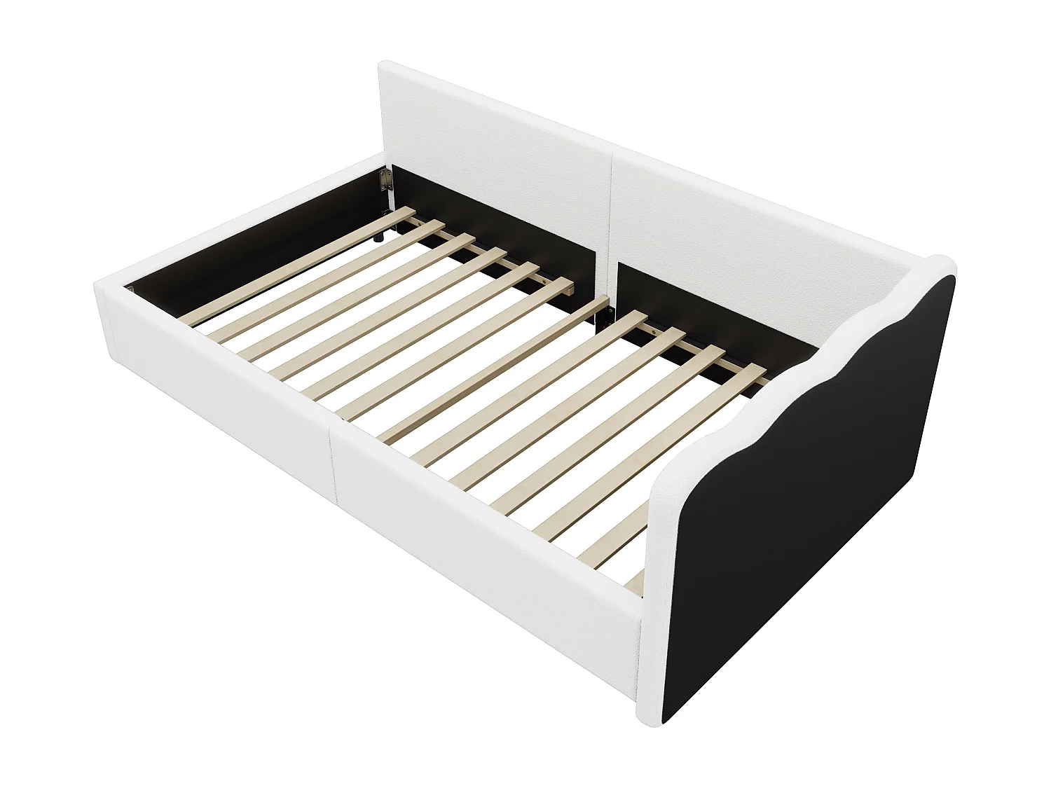 Tagesbett 90 x 200 cm, Kinderbett mit verstellbarer LED-Beleuchtung, weißer Plüsch, ohne Matratze