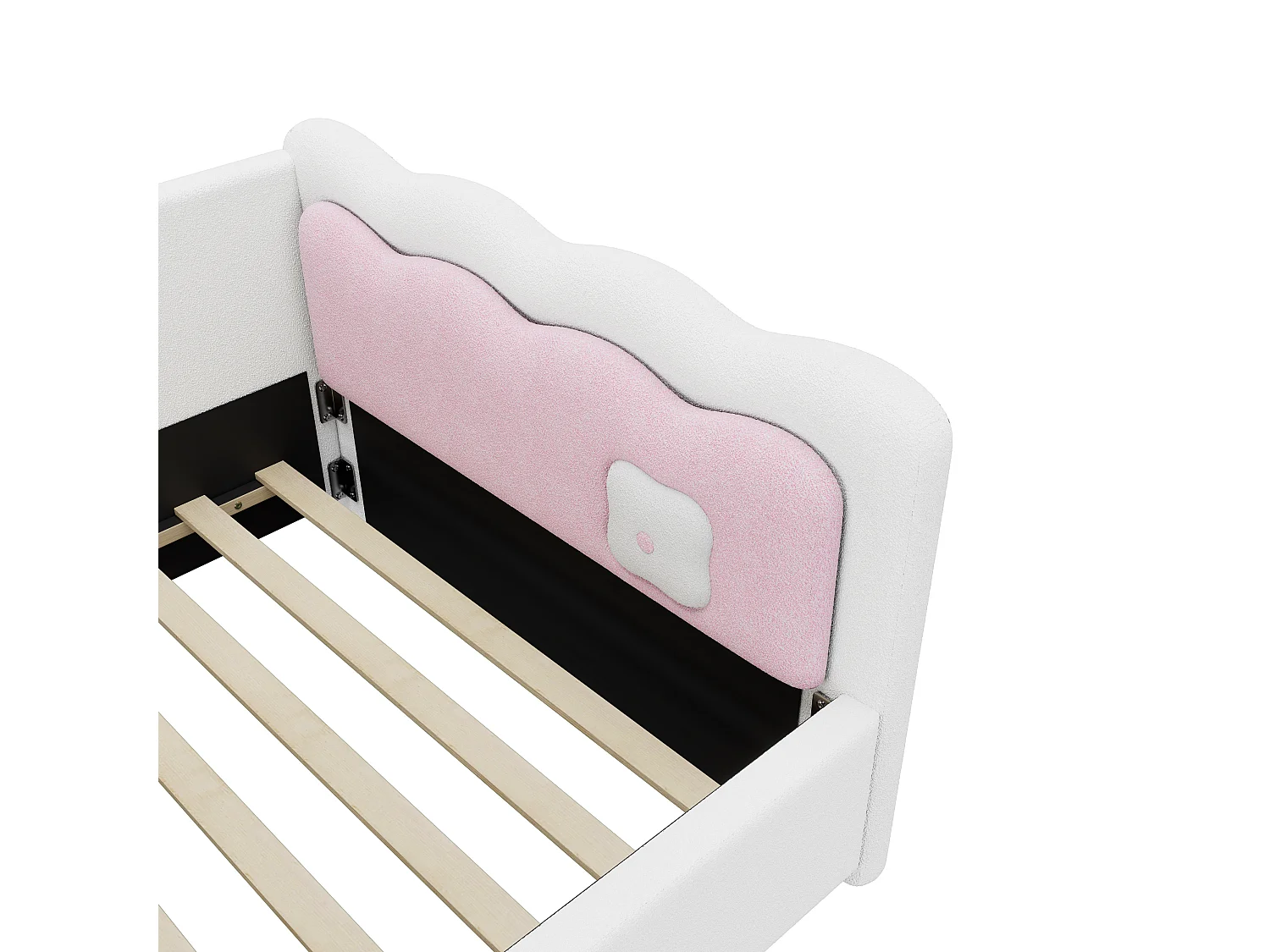 Tagesbett 90 x 200 cm, Kinderbett mit verstellbarer LED-Beleuchtung, weißer Plüsch, ohne Matratze