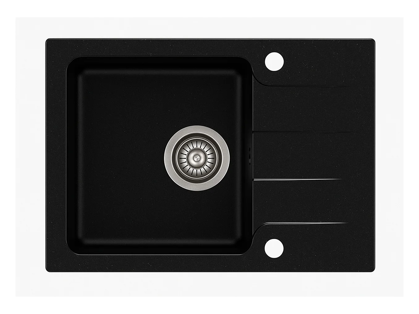 Evier rectangulaire RIVE NOIR en granit premium - 1 Bac avec égouttoir et vidage inclus