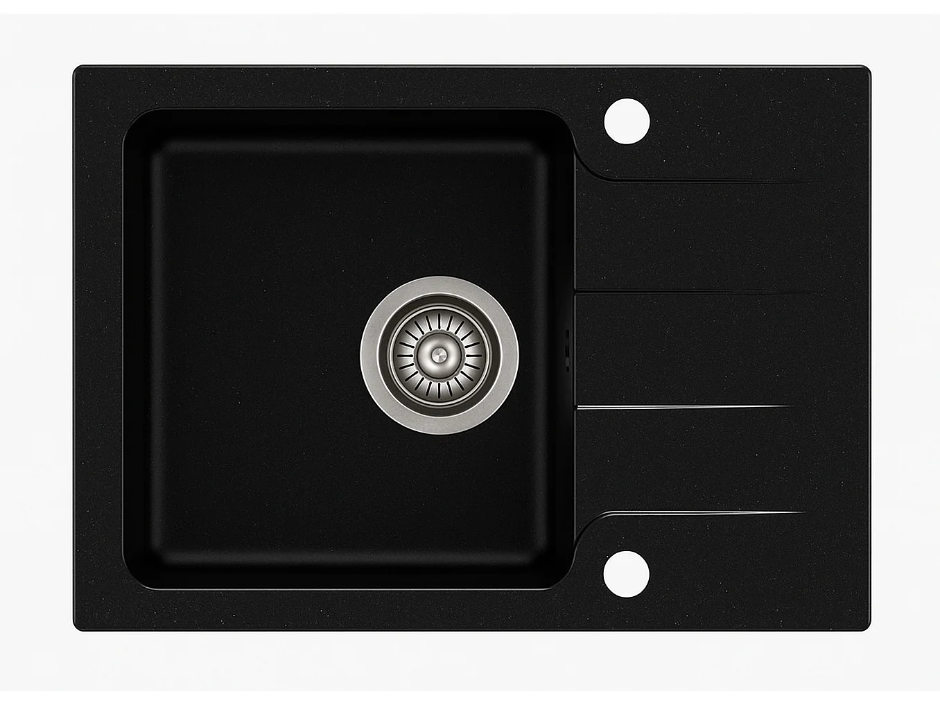 Evier rectangulaire RIVE NOIR en granit premium - 1 Bac avec égouttoir et vidage inclus