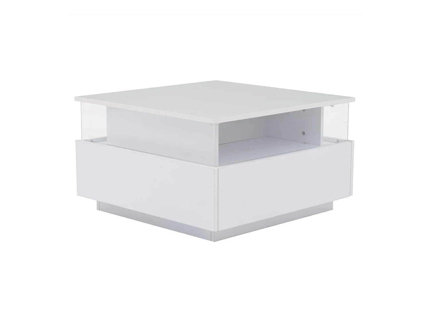 Table basse LED blanche avec 2 tiroirs et déflecteur transparent - pour  salon et bureau